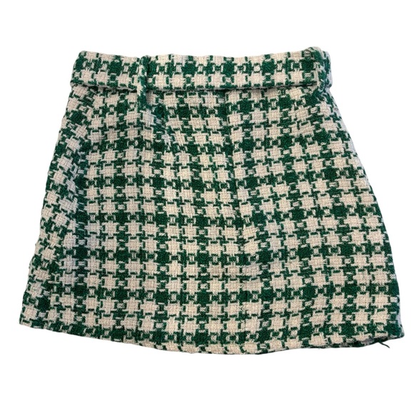 Zara Woman SS22 Ecru/Green Textured A-Line Weave Mini Skirt Size XS Belted X-Mas - Picture 4 of 8